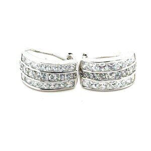 925 Silver 3-Rows Sparkling Cz Earrings